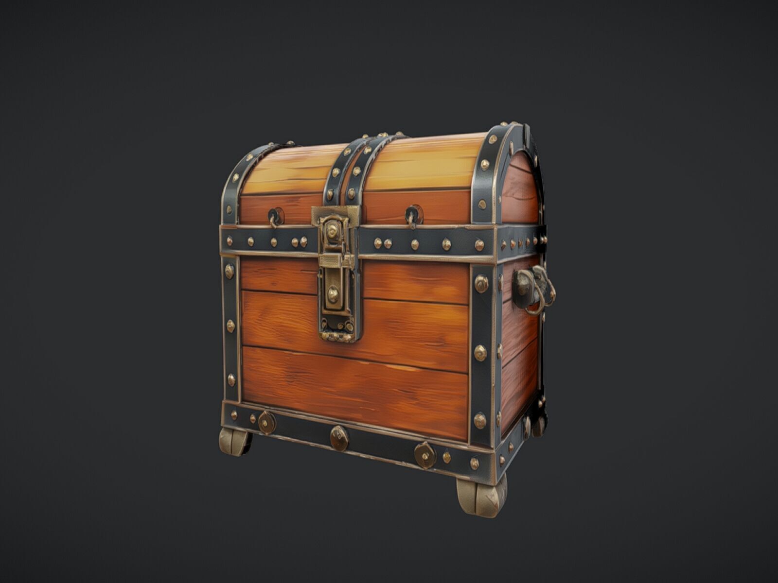 wooden treasure chest 3D model_4