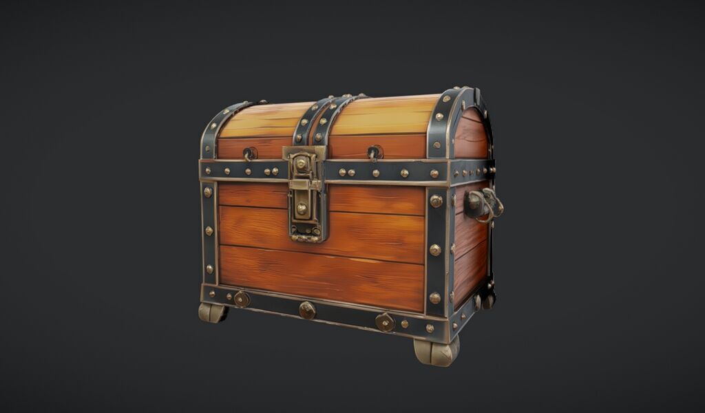 wooden treasure chest 3D model_12