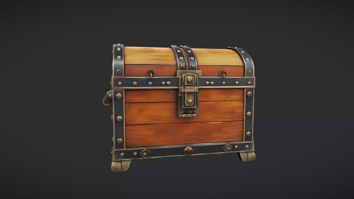 wooden treasure chest 3D model_0