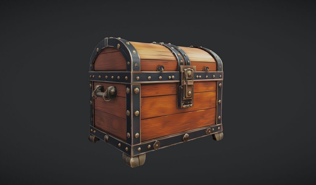 wooden treasure chest 3D model_10
