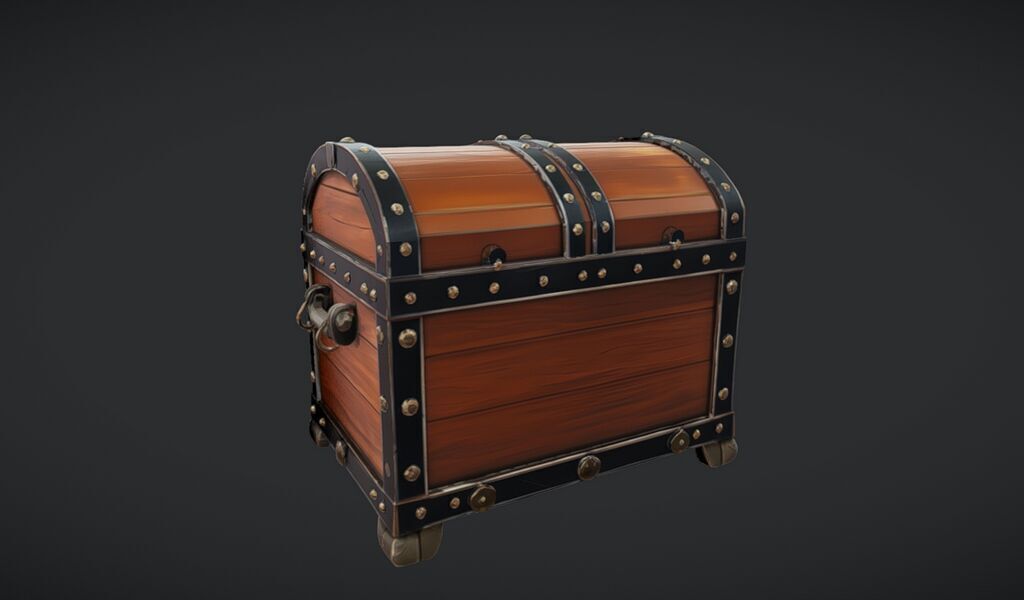 wooden treasure chest 3D model_11