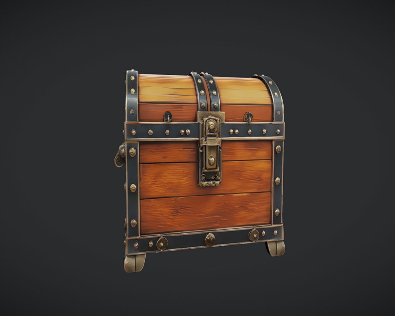 wooden treasure chest 3D model_5