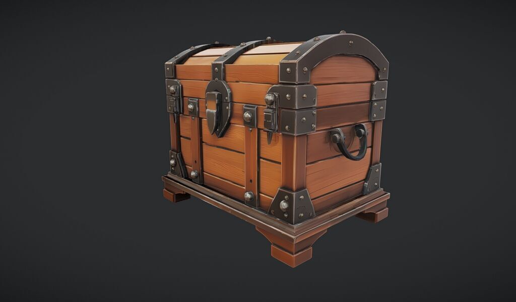 Wooden treasure chest 3D model_16