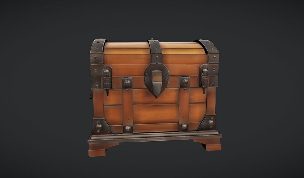 Wooden treasure chest 3D model_19