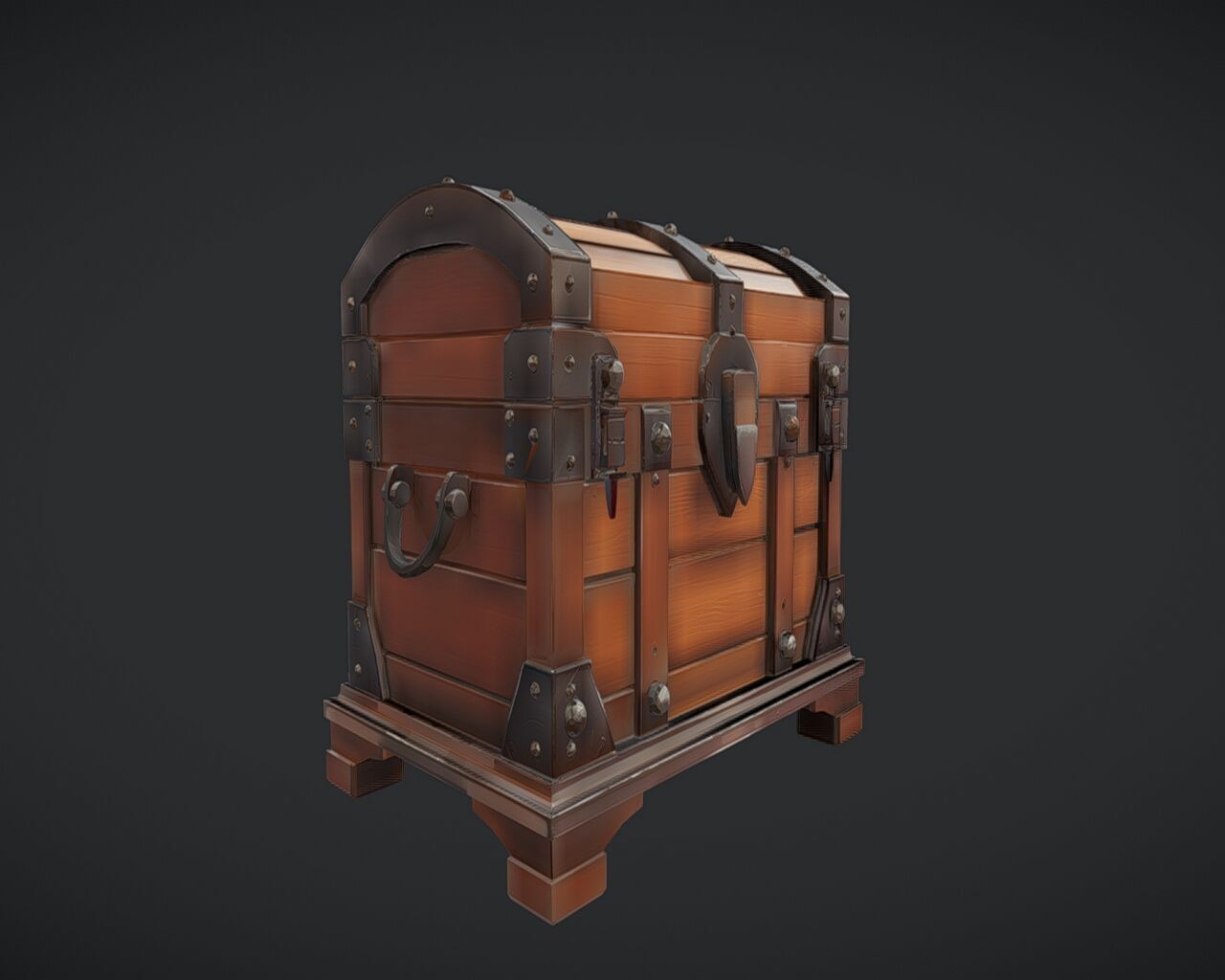 Wooden treasure chest 3D model_8