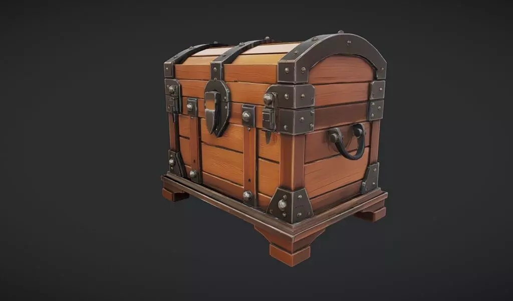 Wooden treasure chest 3D model_0