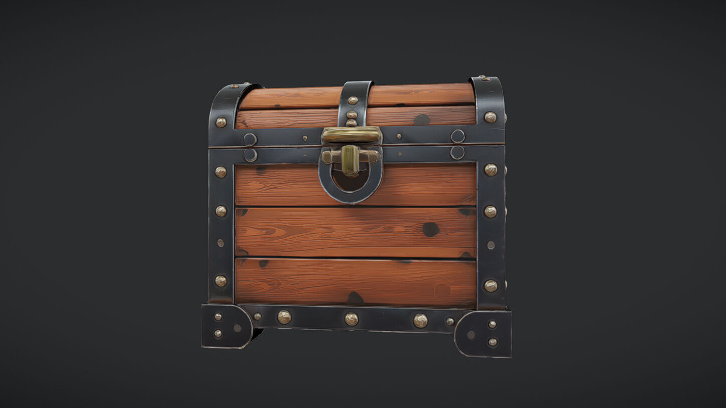 wooden treasure chest 3D model_20