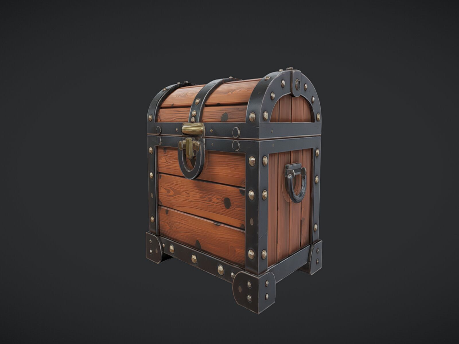 wooden treasure chest 3D model_4