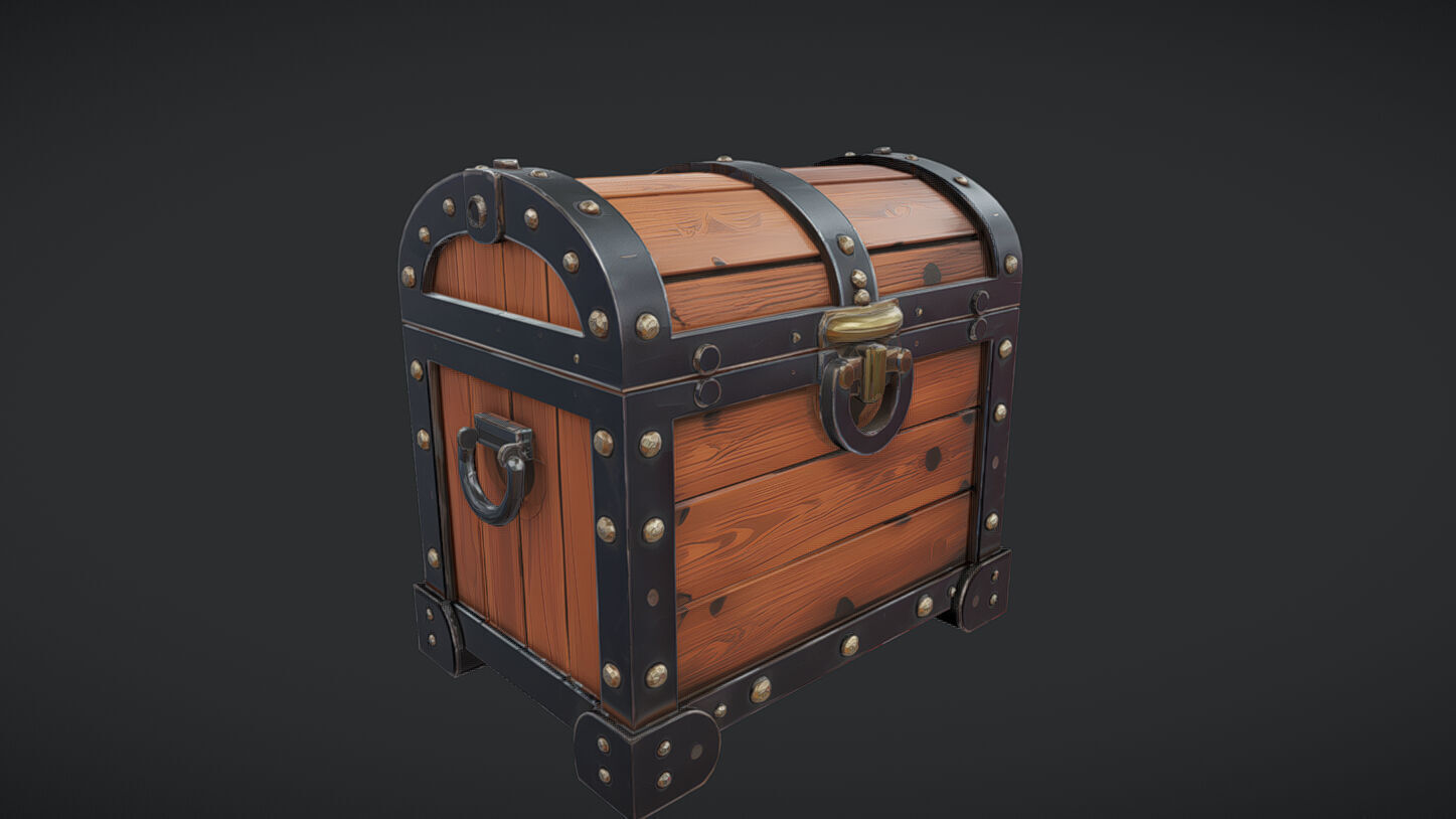 wooden treasure chest 3D model_21
