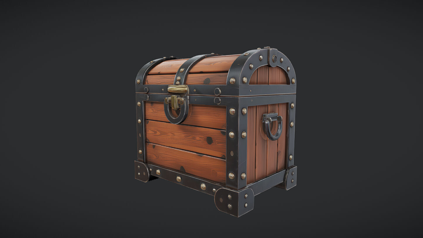 wooden treasure chest 3D model_23