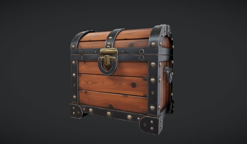 wooden treasure chest 3D model_19