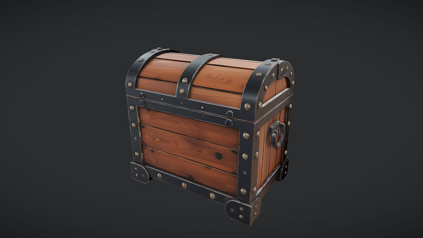wooden treasure chest 3D model_22