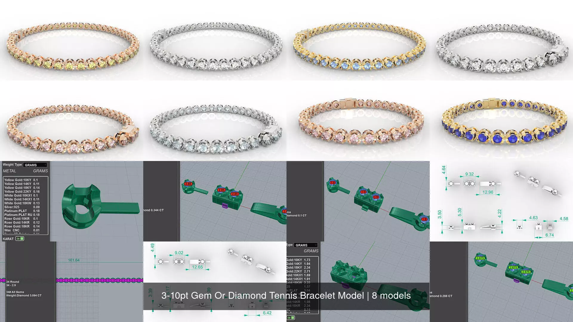3-10pt Gem Or Diamond Tennis Bracelet Model 3D Model Collection_0