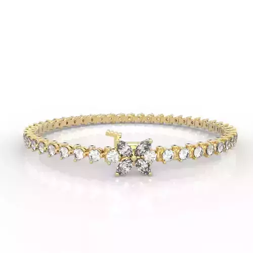 Marquise Gem Tennis Bracelet with Flower Clasp Model