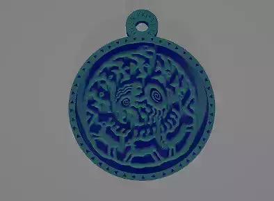 A pendant depicting cave paintings of ancient peoples