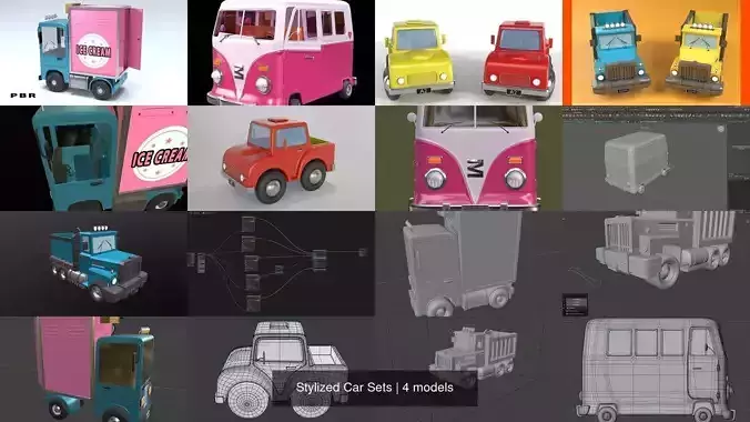Stylized Car Sets 3D Model Collection