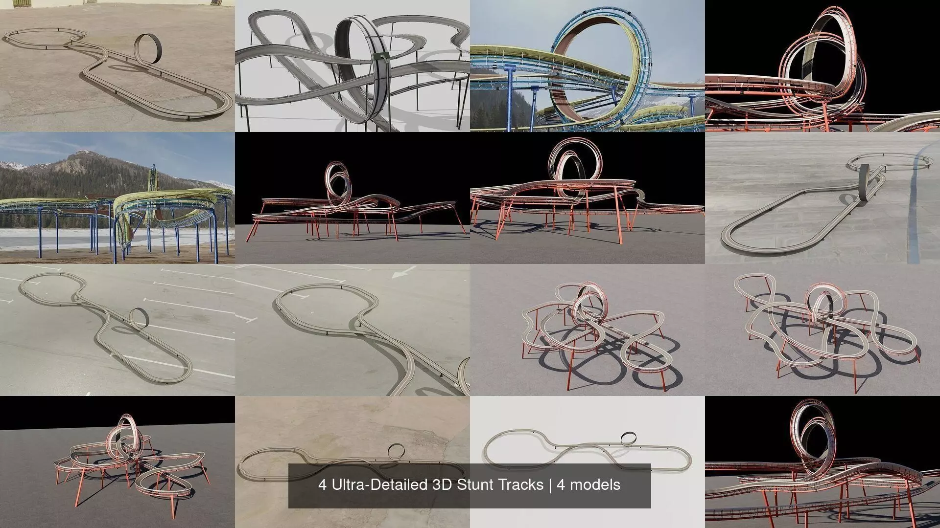 4 Ultra-Detailed 3D Stunt Tracks 3D Model Collection_0