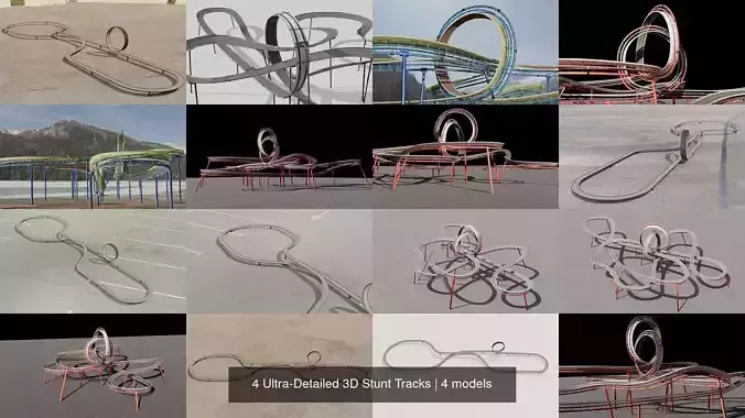 4 Ultra-Detailed 3D Stunt Tracks 3D Model Collection