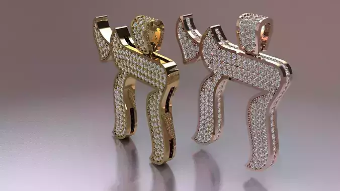 CZ Chai Symbol Jewish Religious Pendant 3D print model