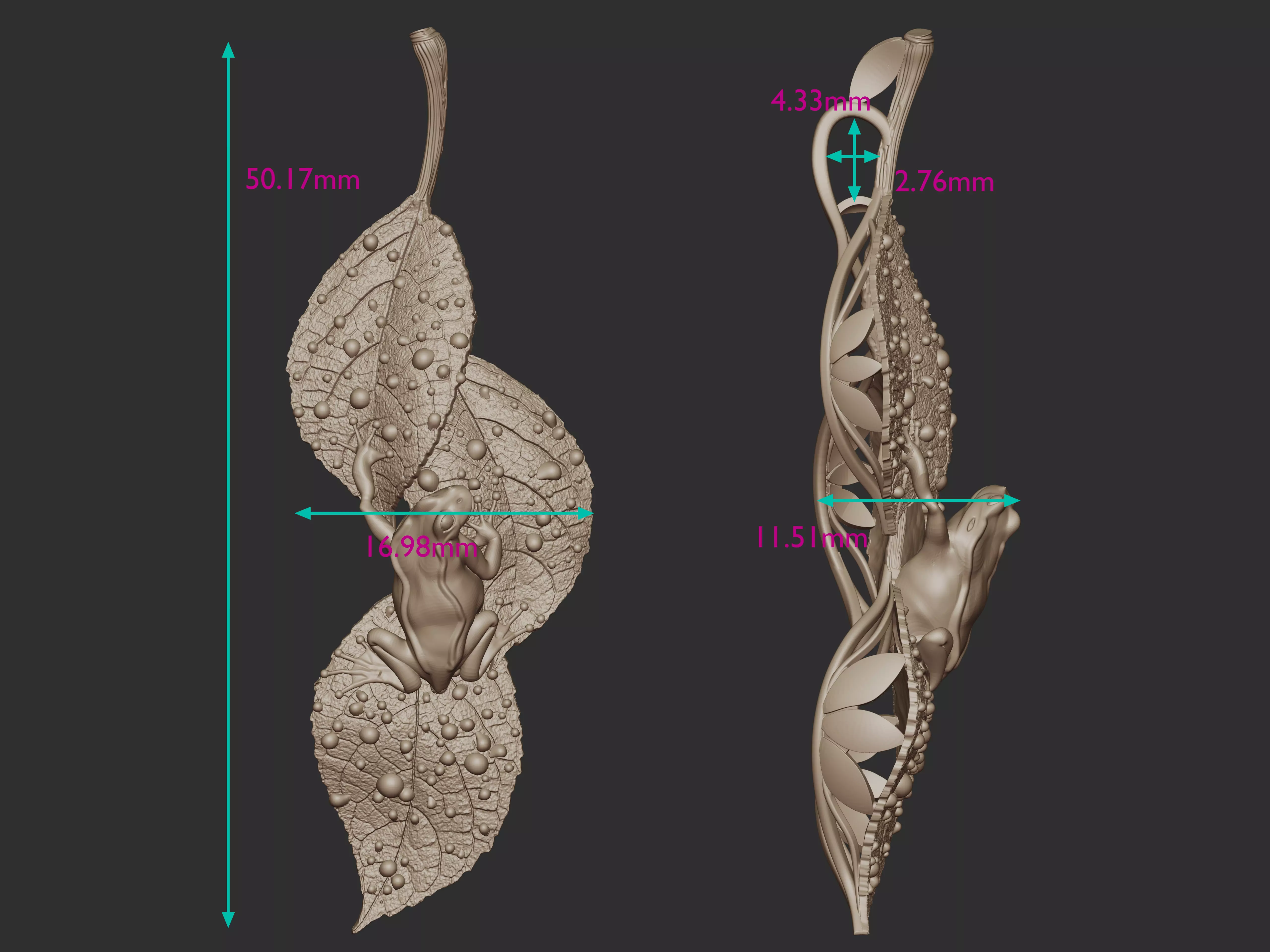 Frog on Dewy Leaves Pendant 3D print model_22