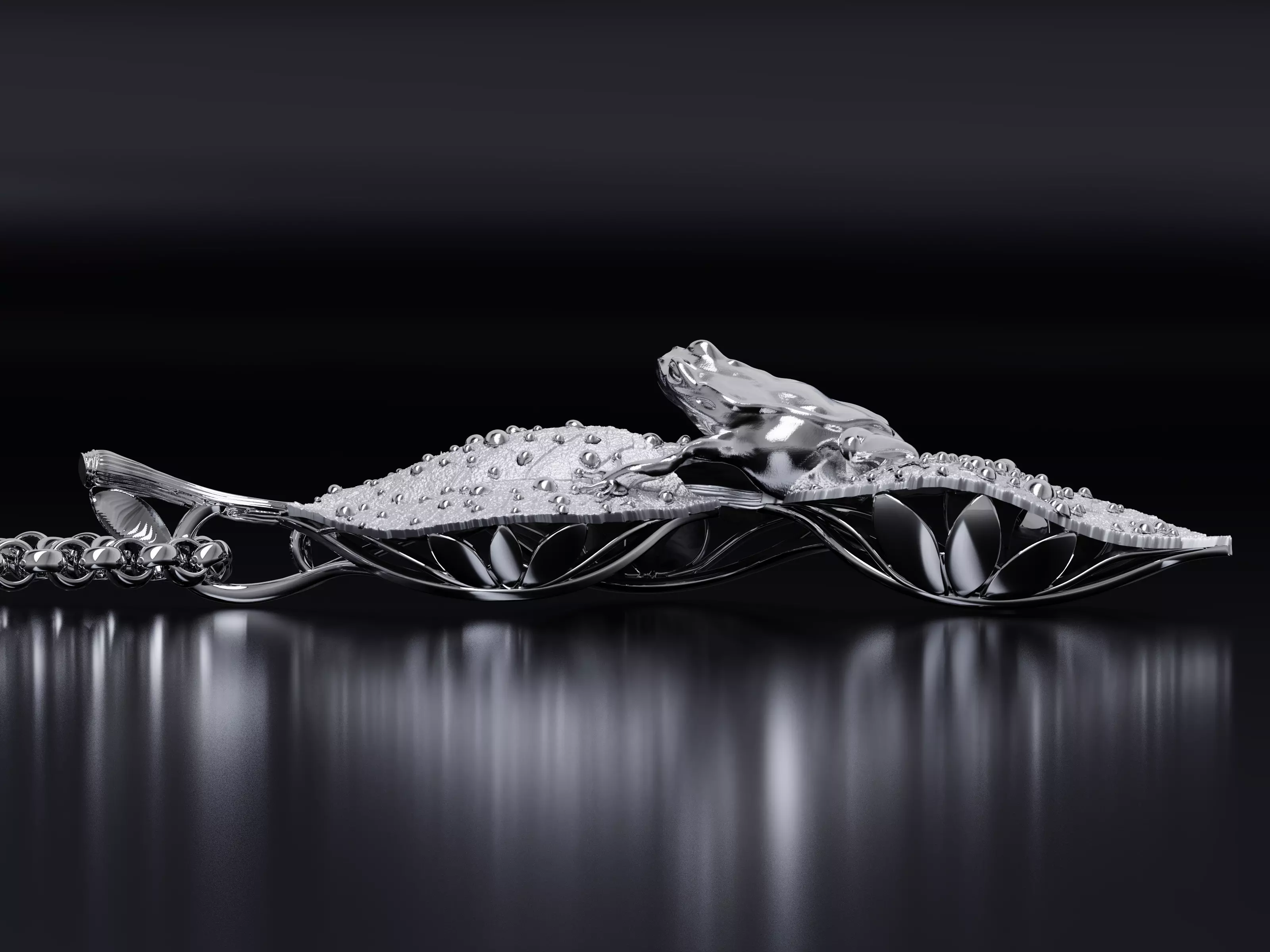 Frog on Dewy Leaves Pendant 3D print model_13