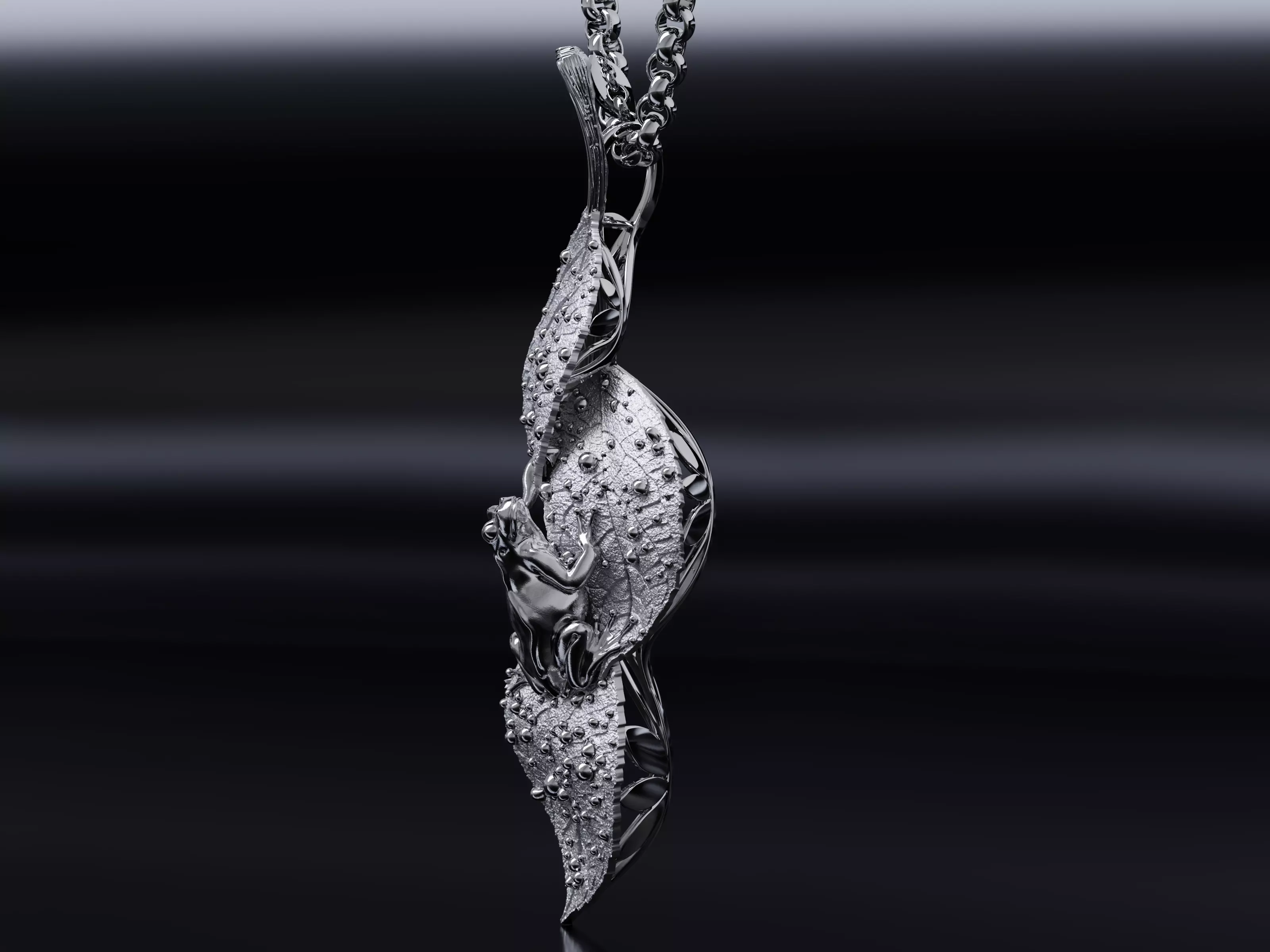 Frog on Dewy Leaves Pendant 3D print model_11