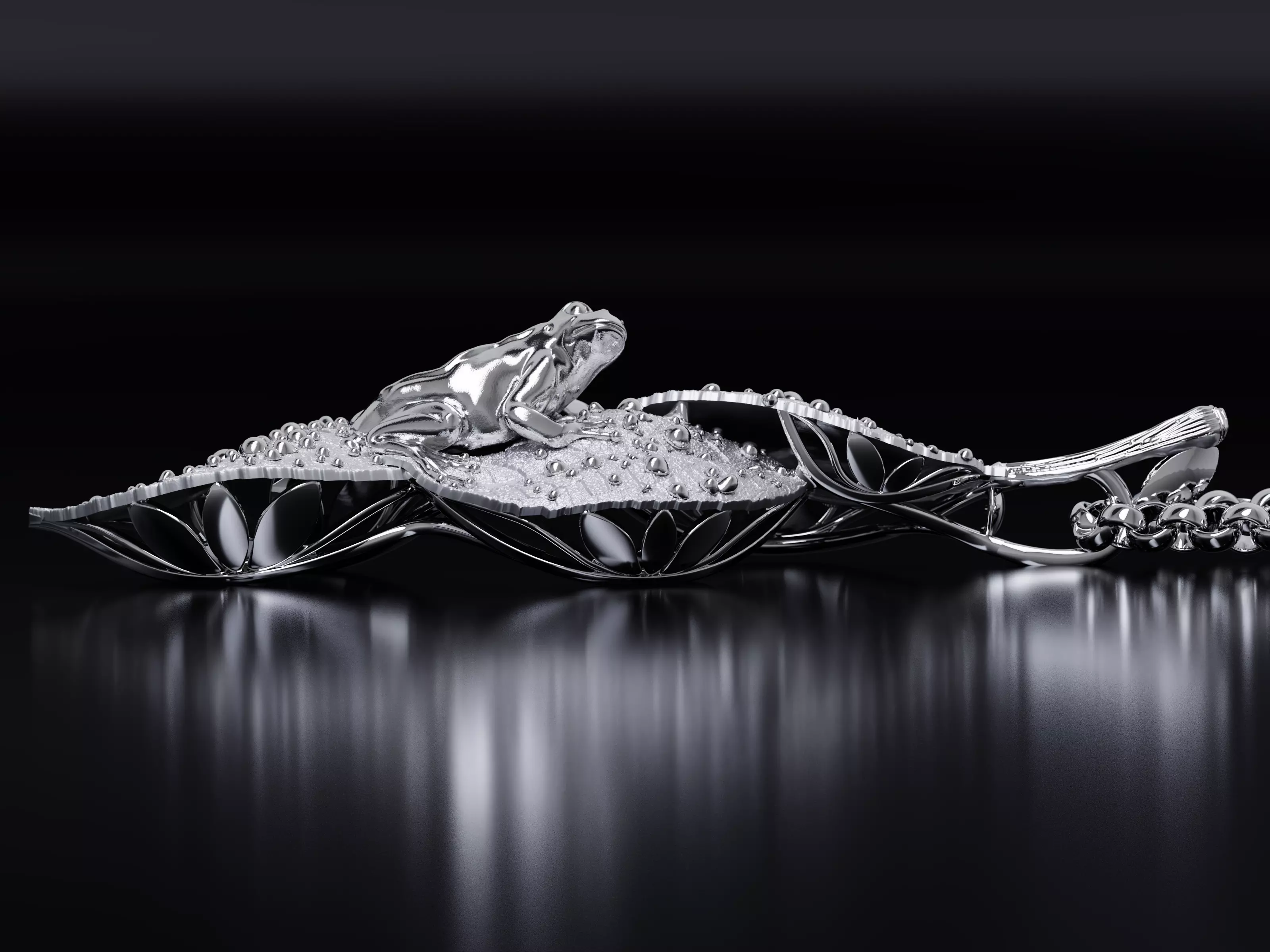 Frog on Dewy Leaves Pendant 3D print model_14