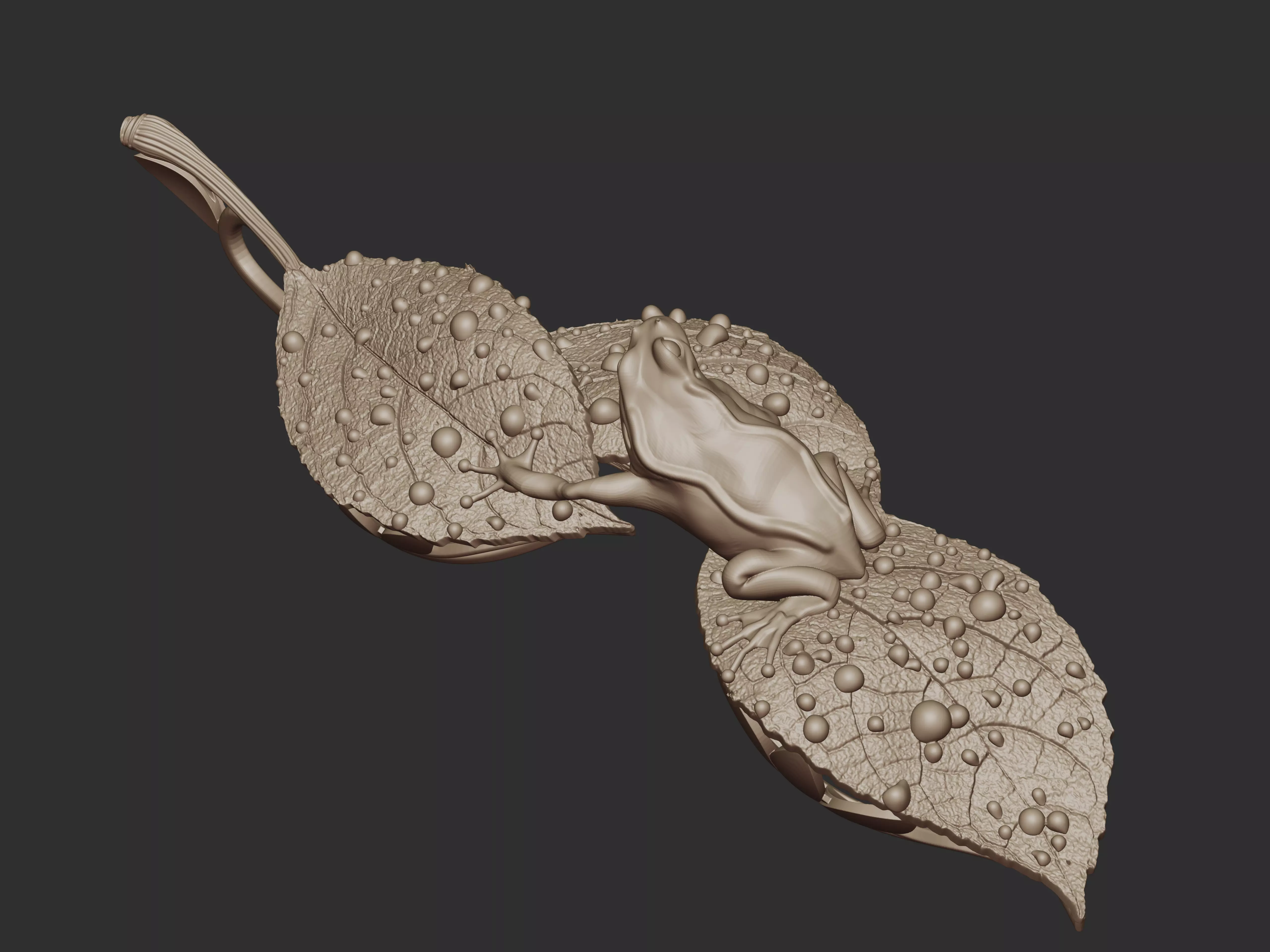 Frog on Dewy Leaves Pendant 3D print model_18