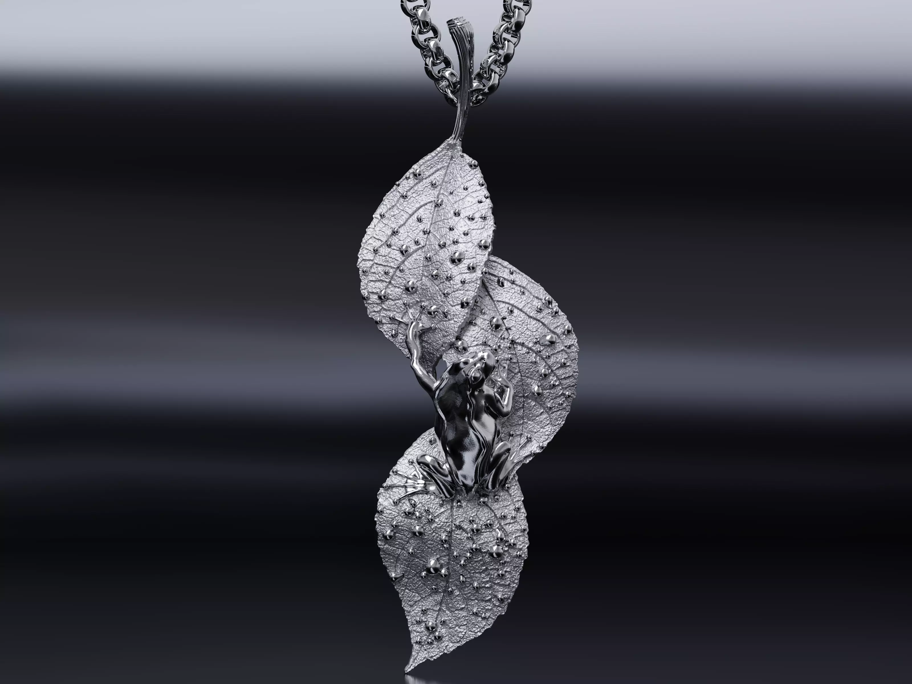 Frog on Dewy Leaves Pendant 3D print model_8