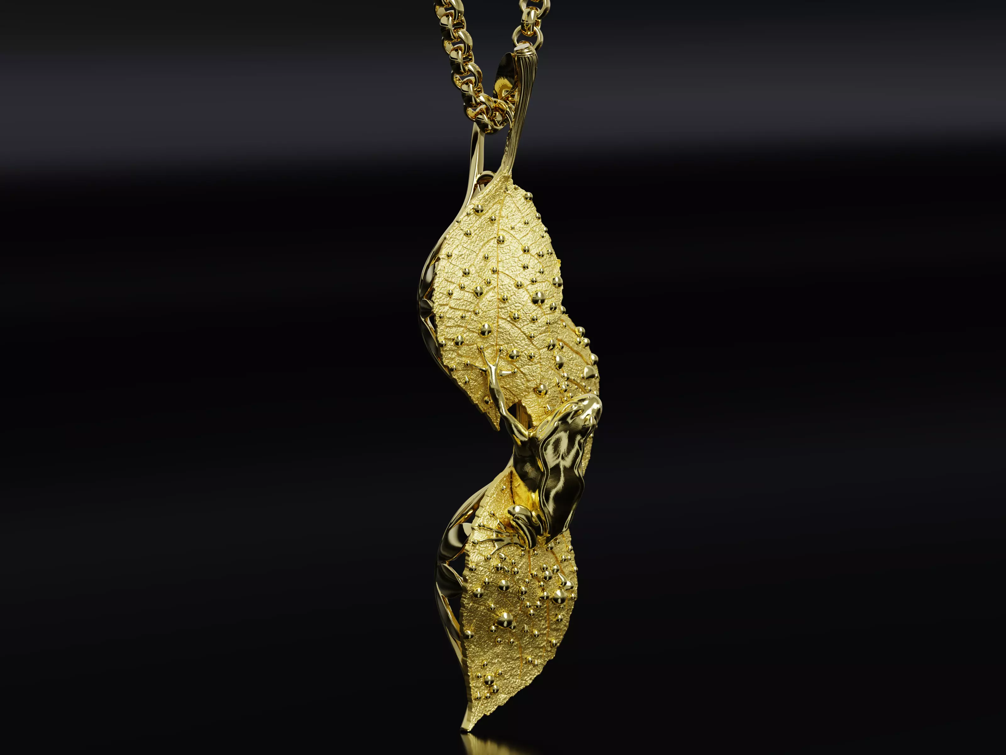 Frog on Dewy Leaves Pendant 3D print model_3