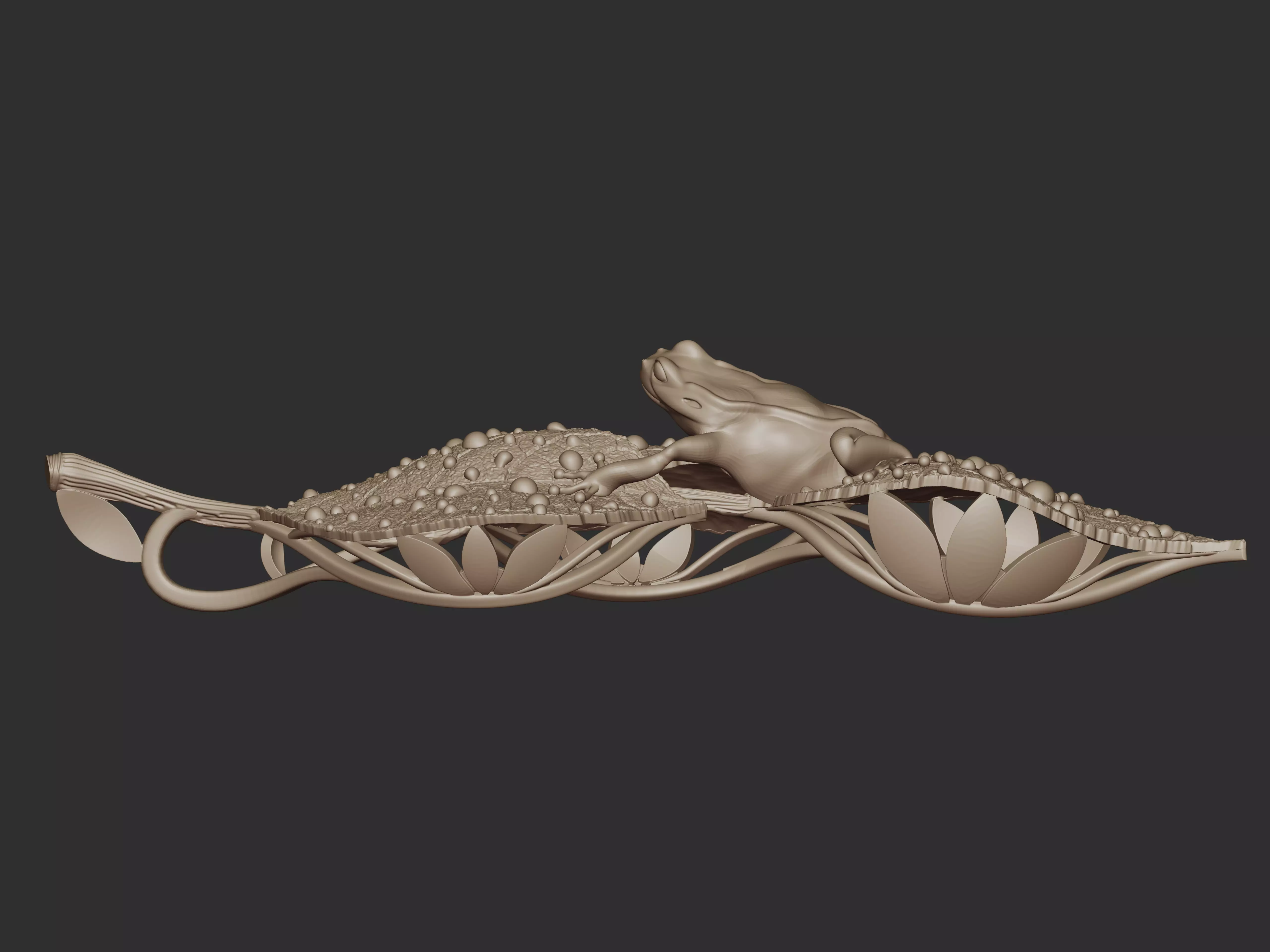 Frog on Dewy Leaves Pendant 3D print model_19