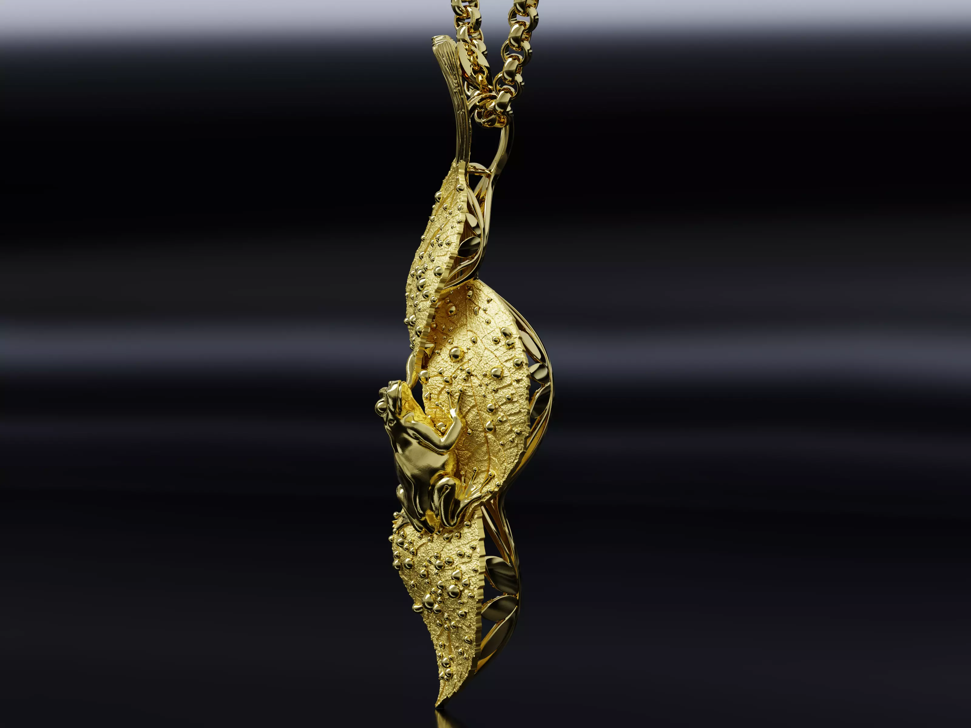 Frog on Dewy Leaves Pendant 3D print model_2