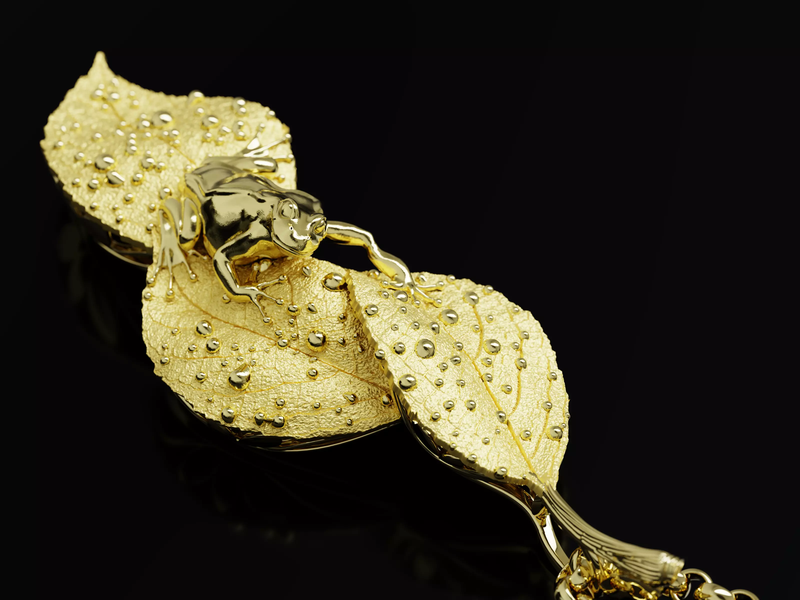 Frog on Dewy Leaves Pendant 3D print model_4