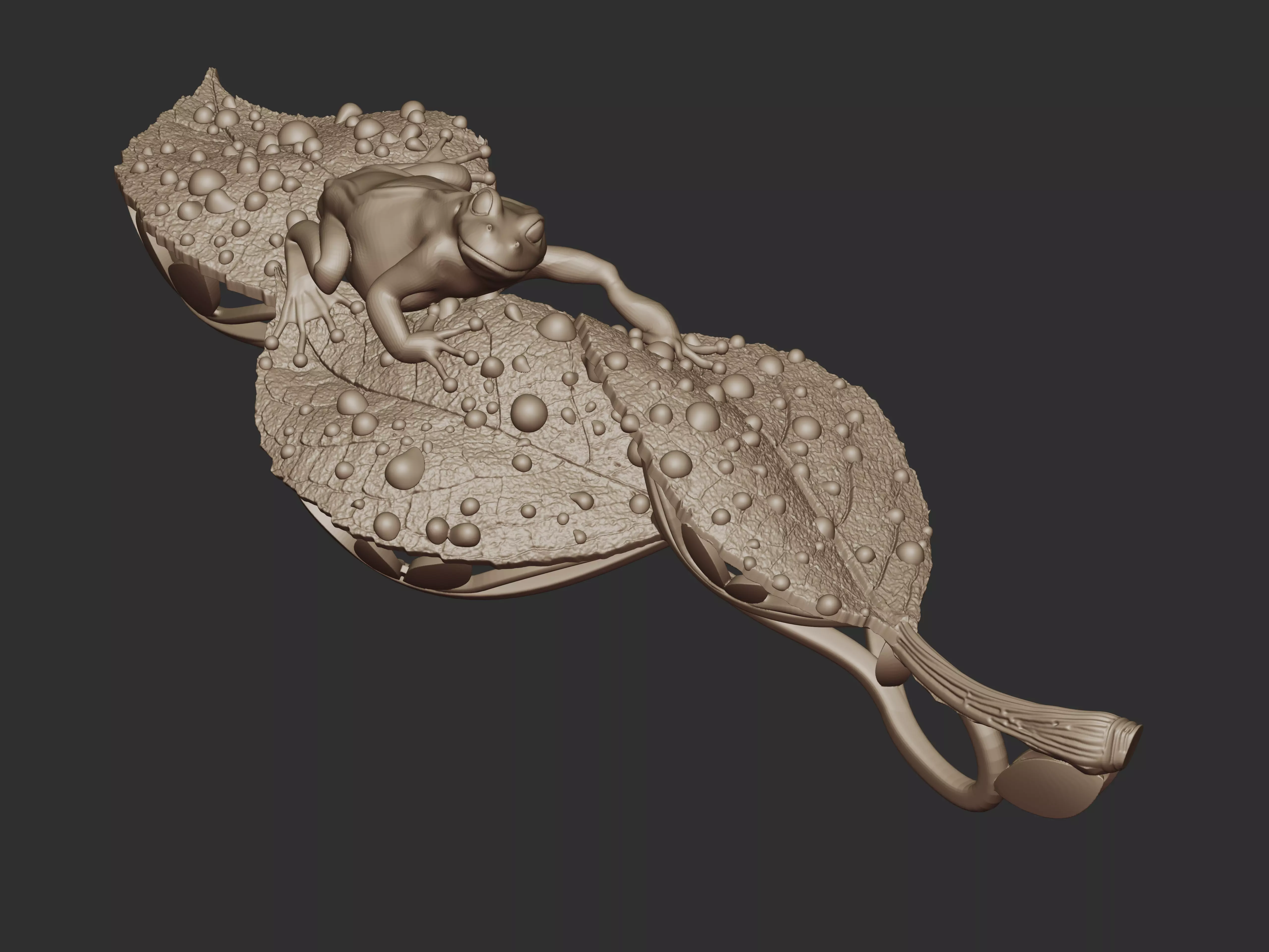 Frog on Dewy Leaves Pendant 3D print model_17