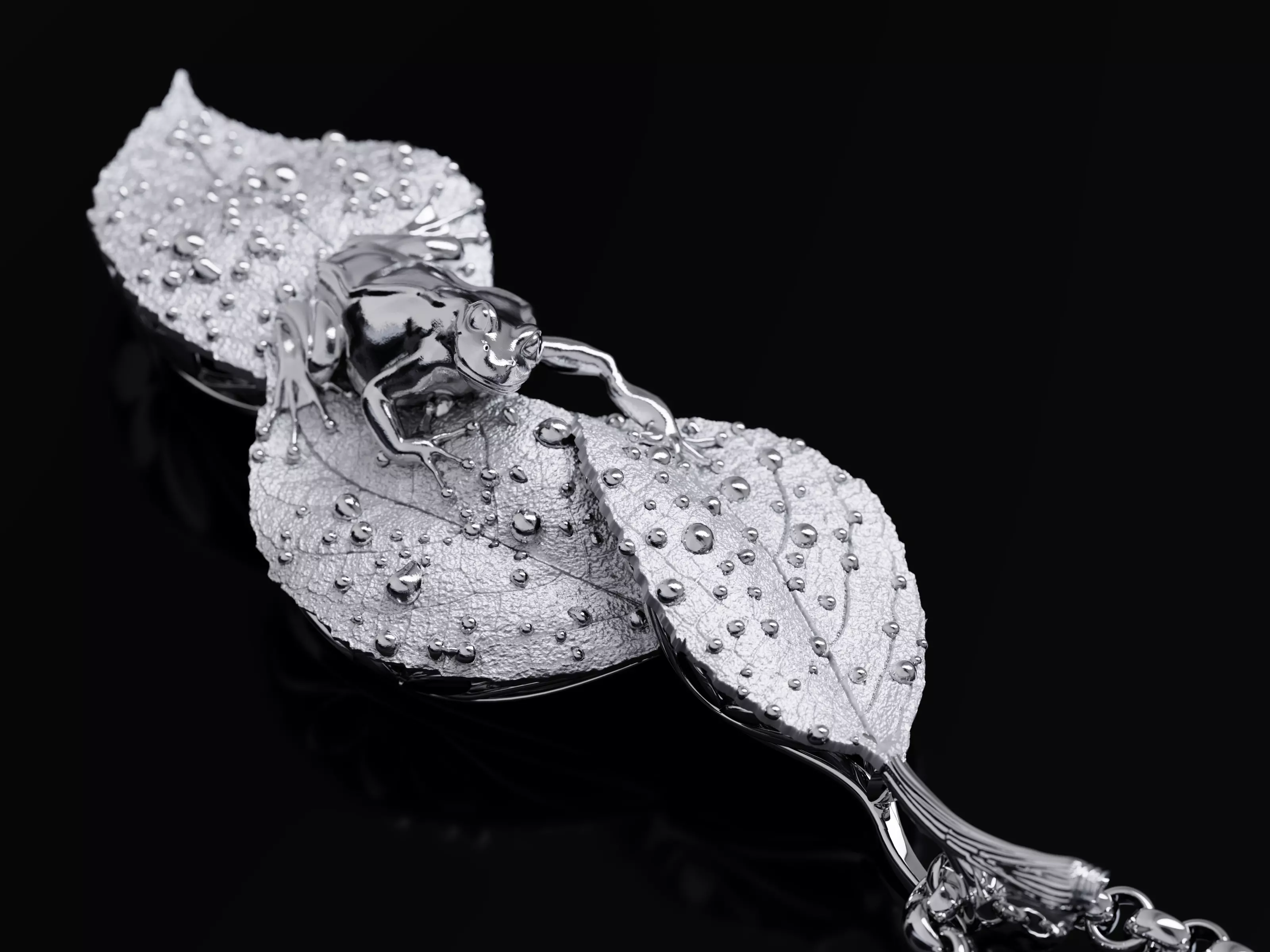 Frog on Dewy Leaves Pendant 3D print model_9