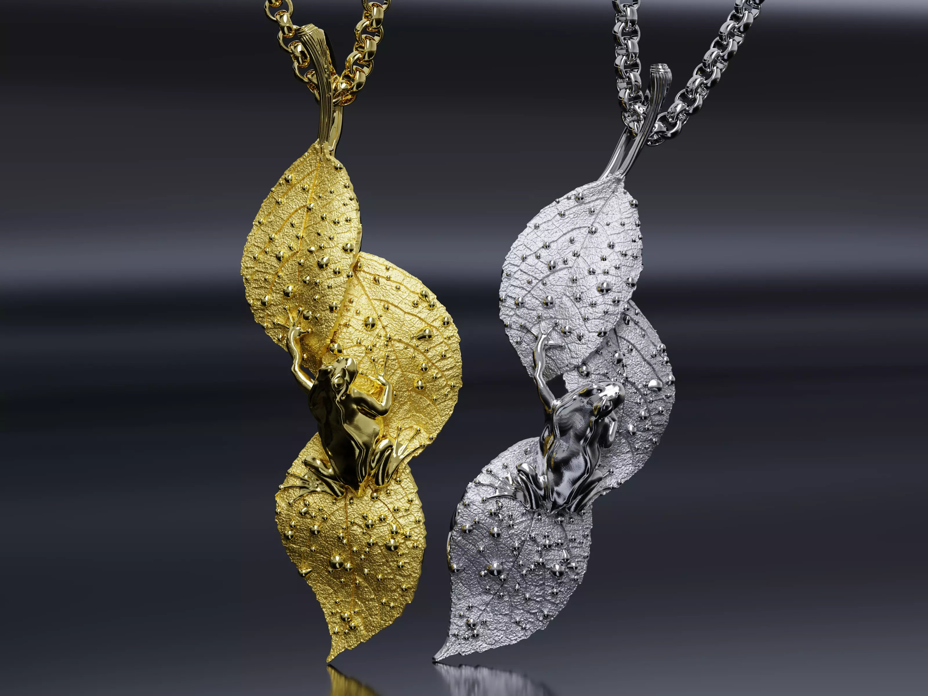 Frog on Dewy Leaves Pendant 3D print model_0