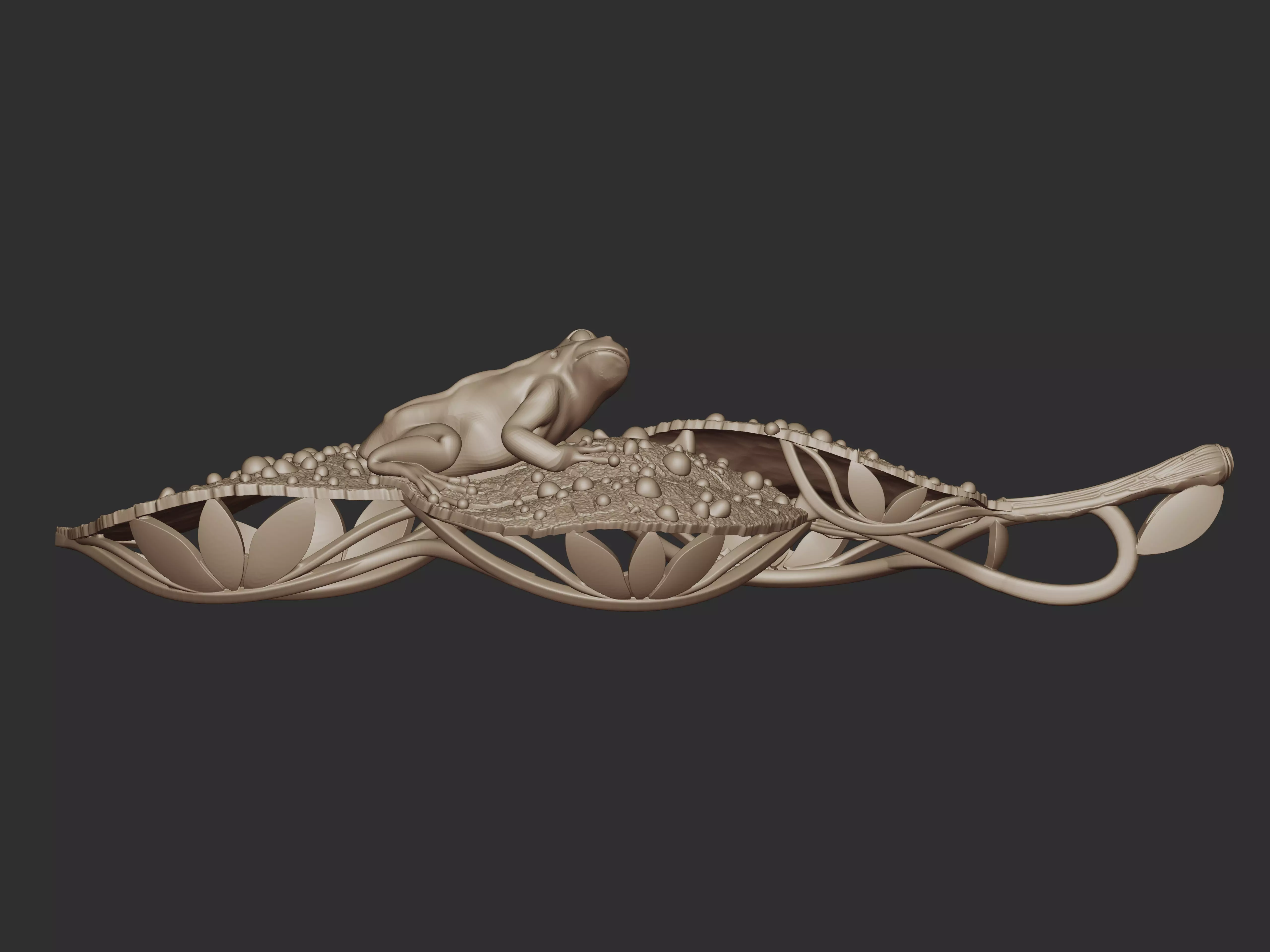 Frog on Dewy Leaves Pendant 3D print model_20