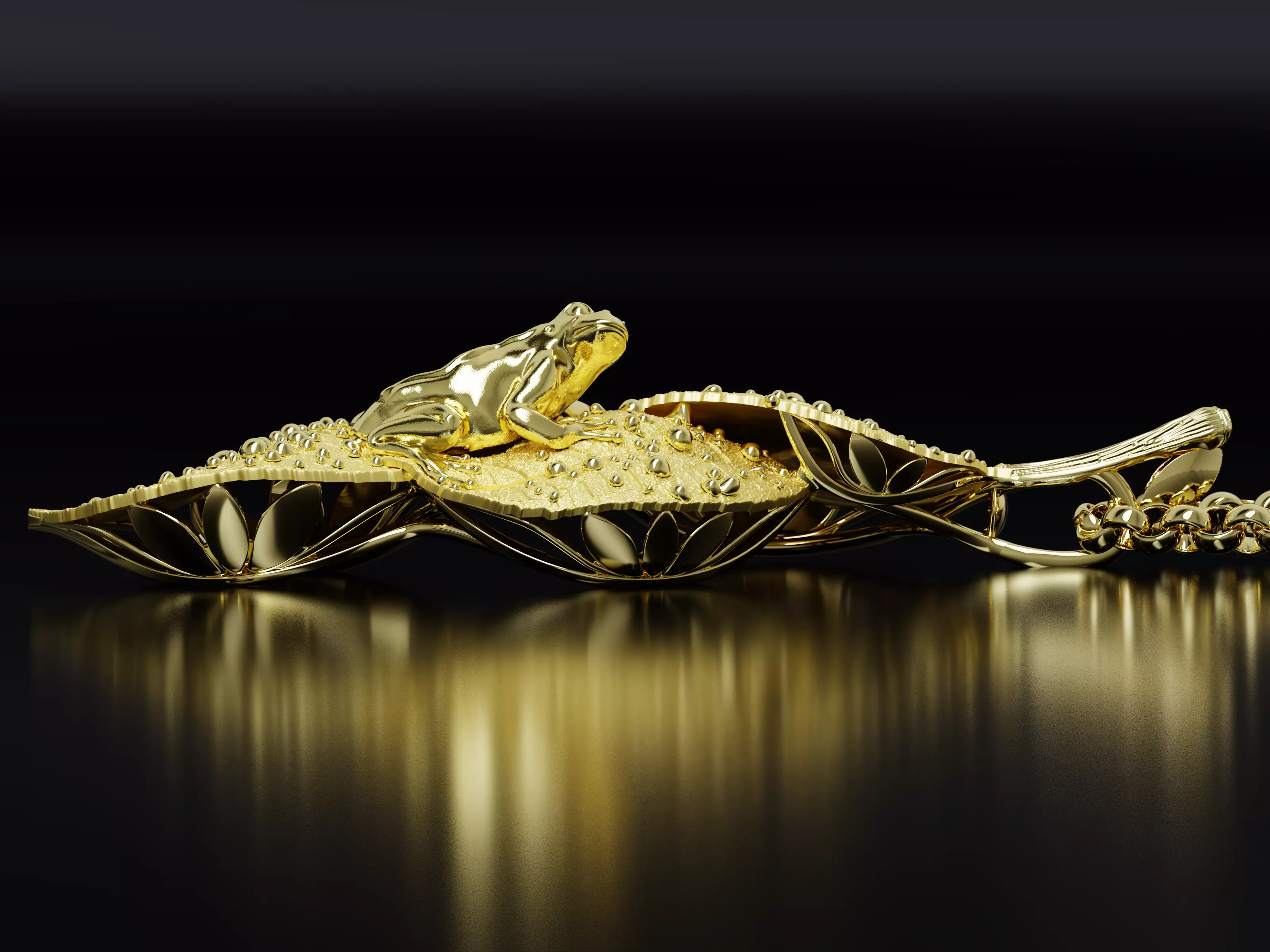 Frog on Dewy Leaves Pendant 3D print model_6