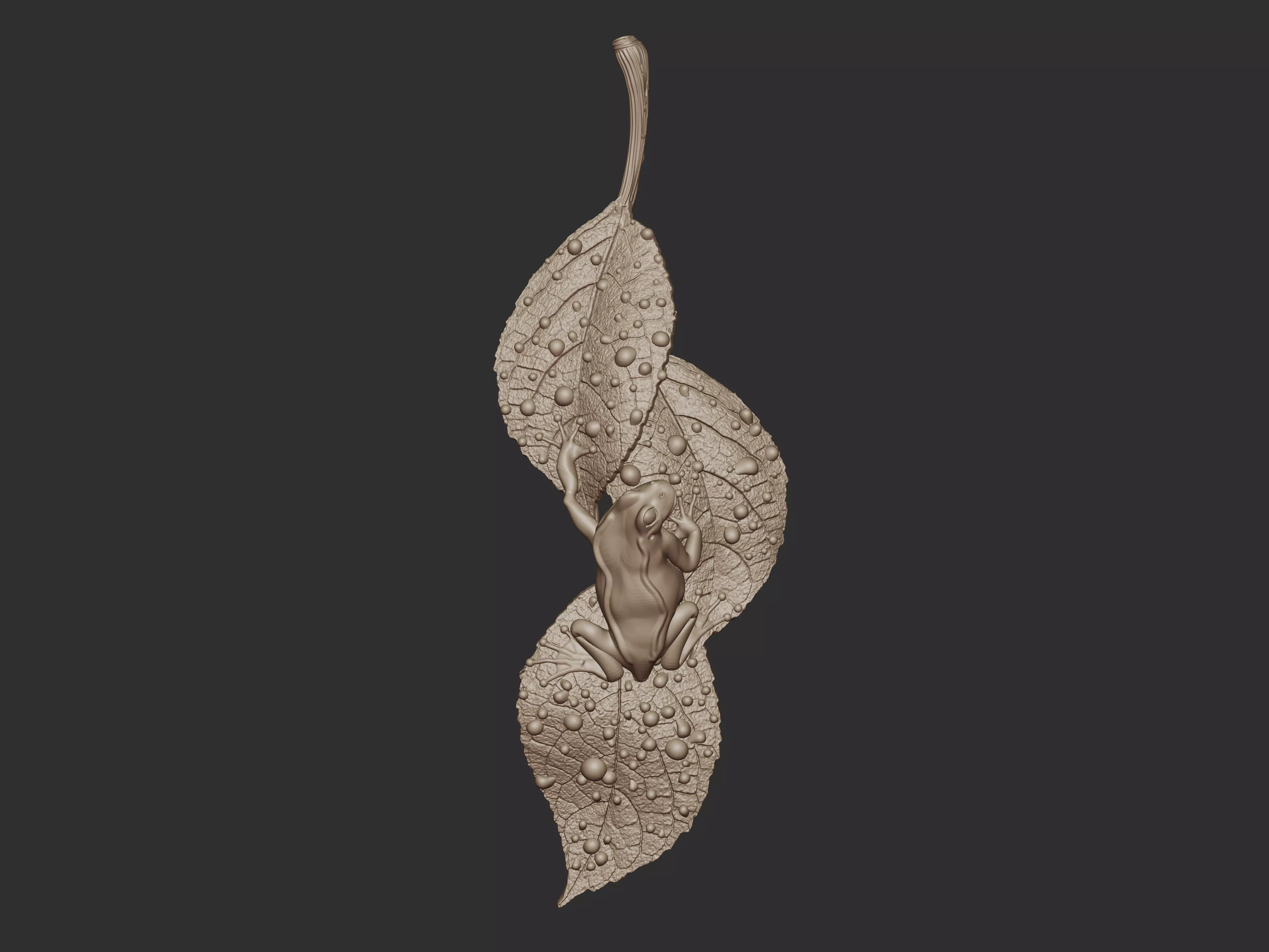 Frog on Dewy Leaves Pendant 3D print model_16