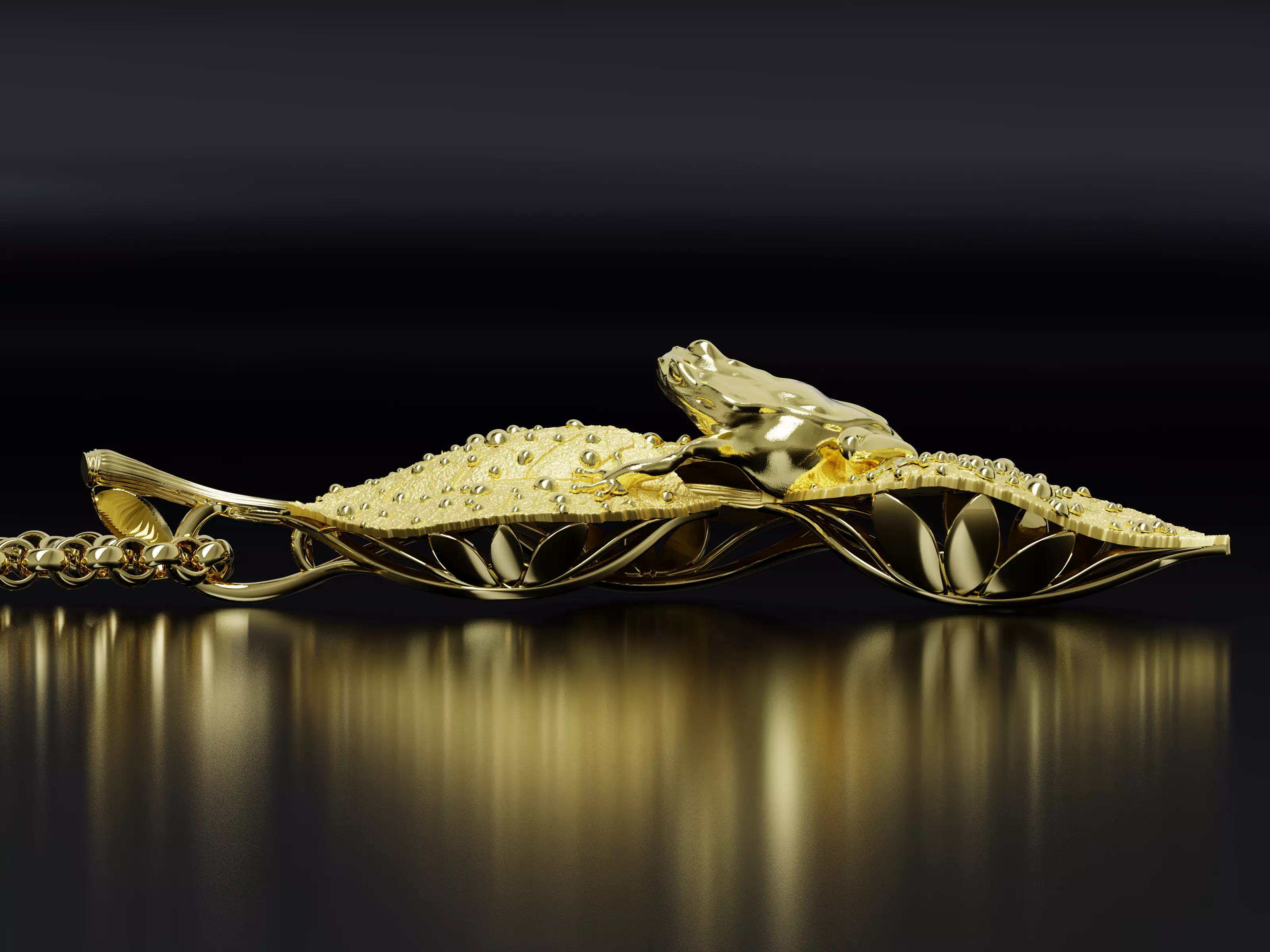 Frog on Dewy Leaves Pendant 3D print model_5