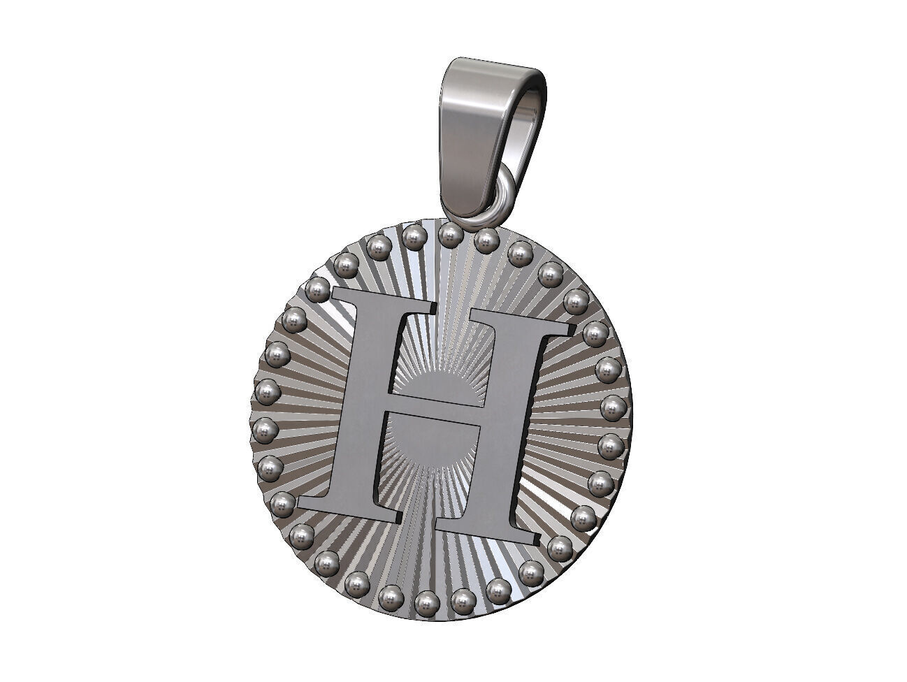 H letter initial faceted sunrays beaded coin pendant charm 3D print model_11