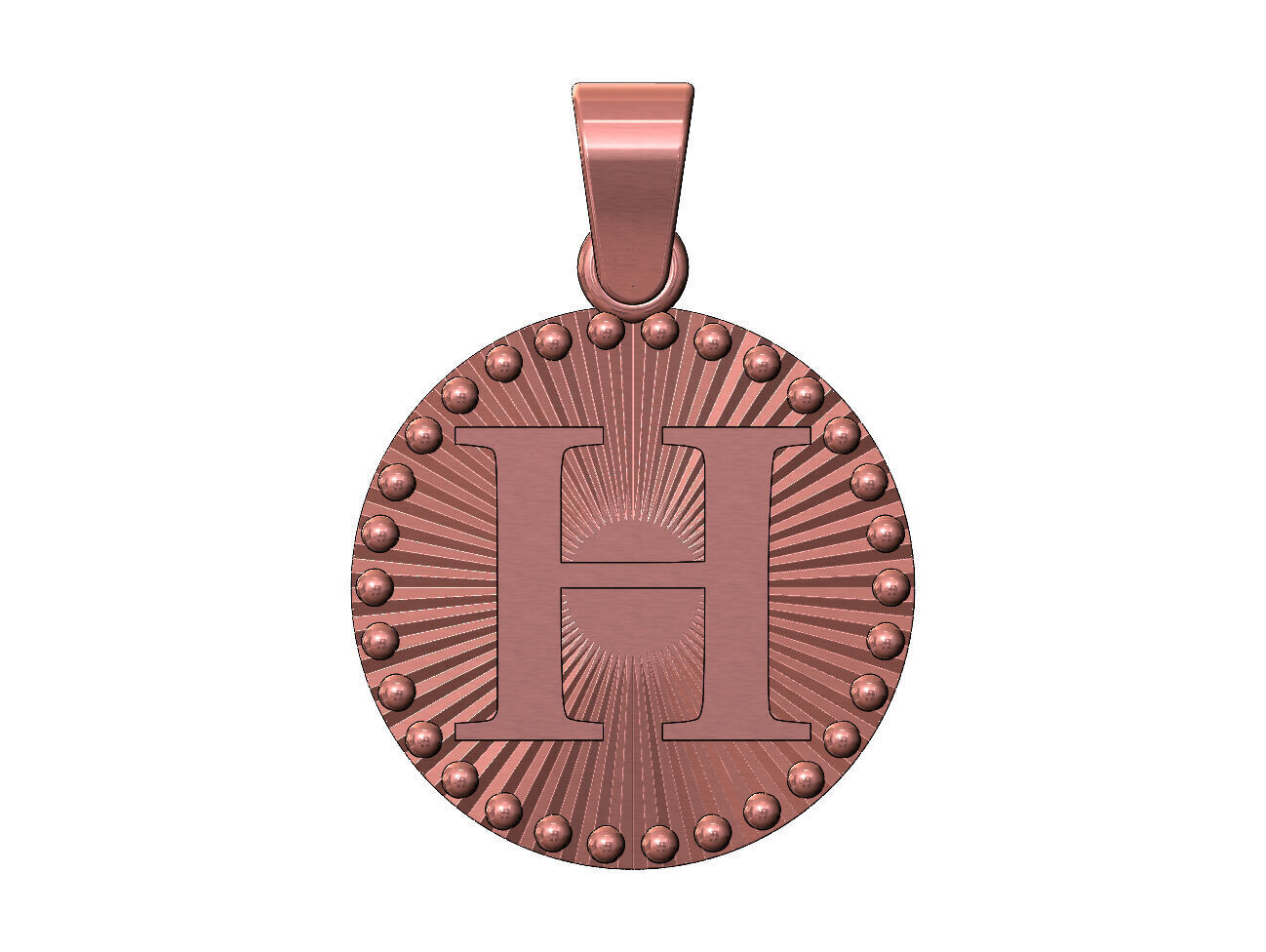 H letter initial faceted sunrays beaded coin pendant charm 3D print model_10