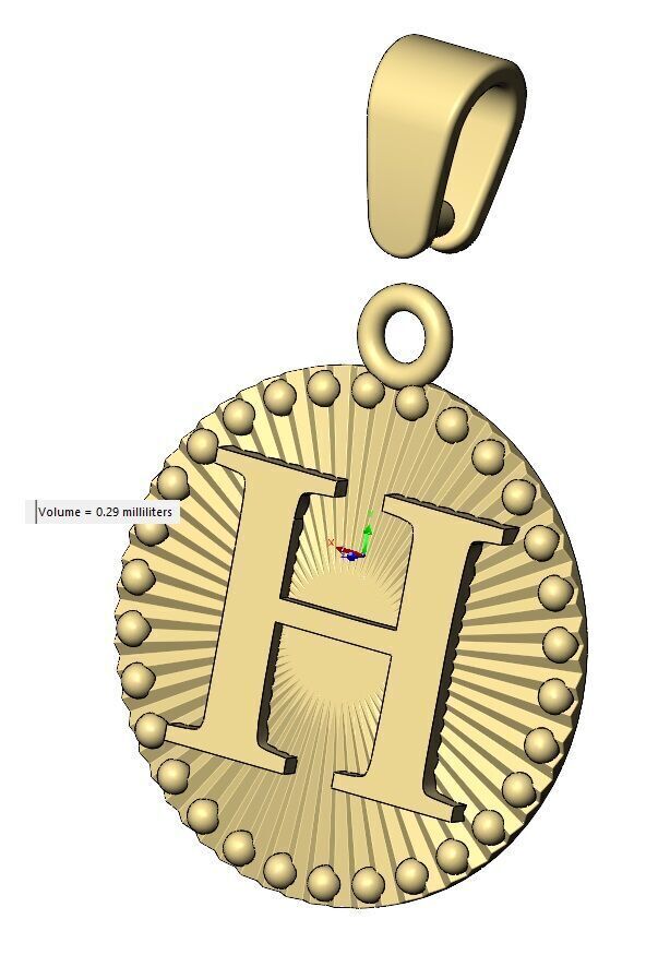 H letter initial faceted sunrays beaded coin pendant charm 3D print model_15