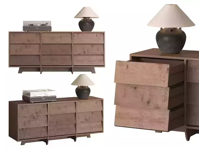 Rustic Wooden Sideboard with Textured Drawers