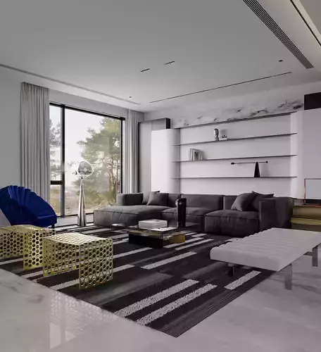 Modern living room dining room kitchen