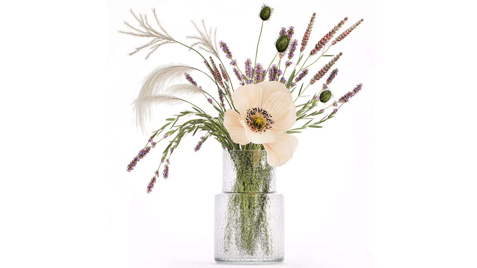 Bouquet Of Wild Flowers Of Lavender Poppy Pampas 534 3D model