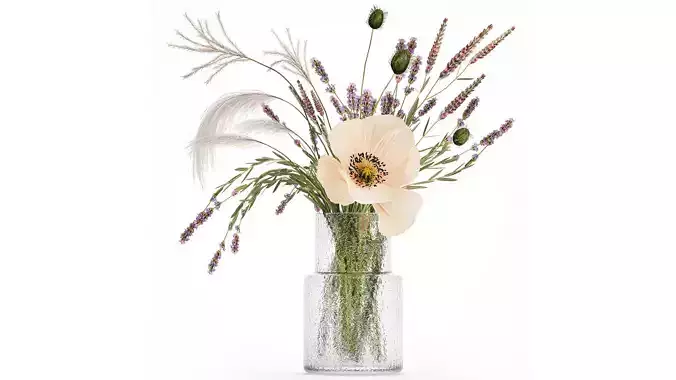 Bouquet Of Wild Flowers Of Lavender Poppy Pampas 534 3D model