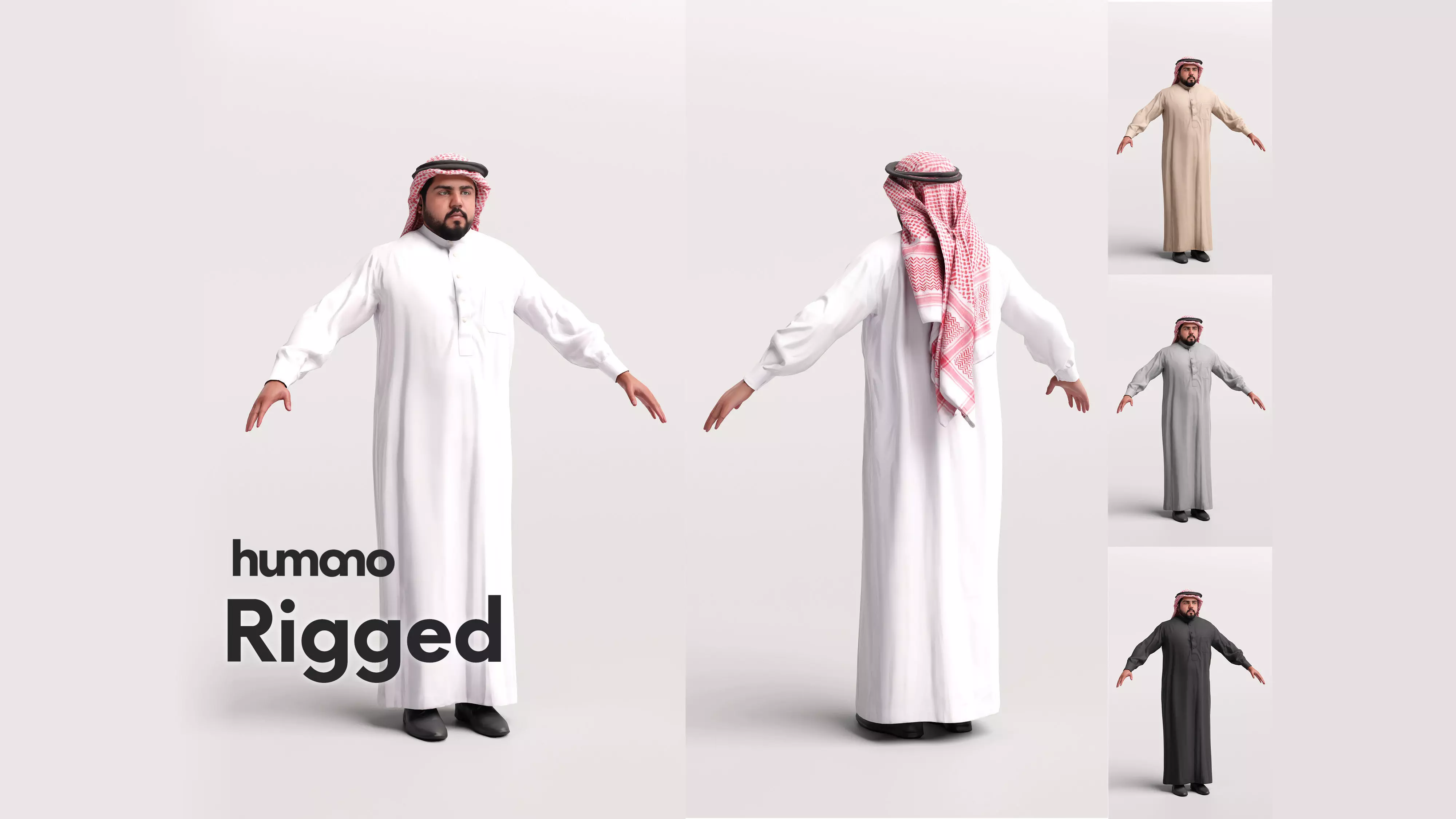 Arab man rigged - different thobe colors - 065-6052 Low-poly 3D model_0