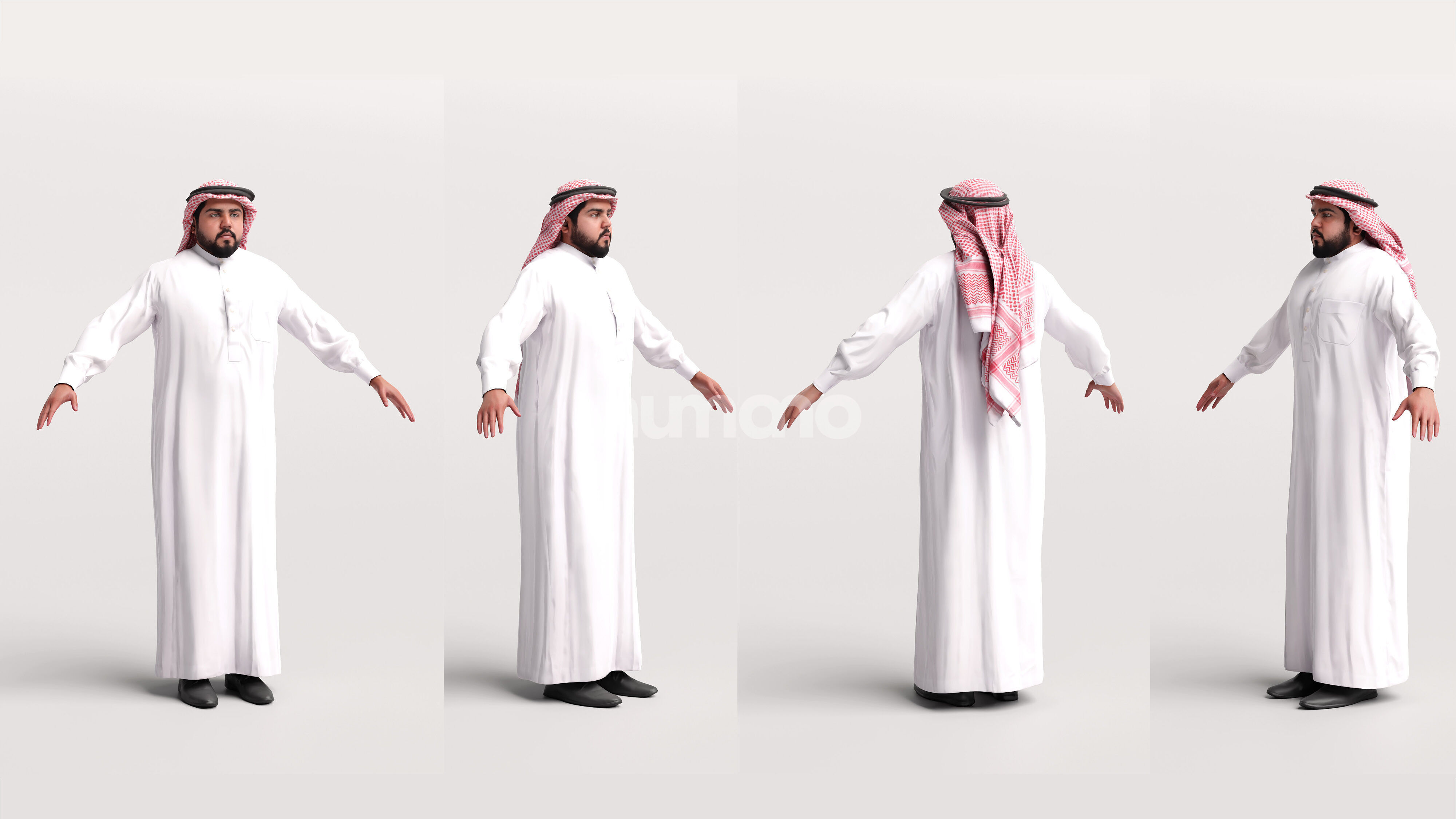 Arab man rigged - different thobe colors - 065-6052 Low-poly 3D model_3