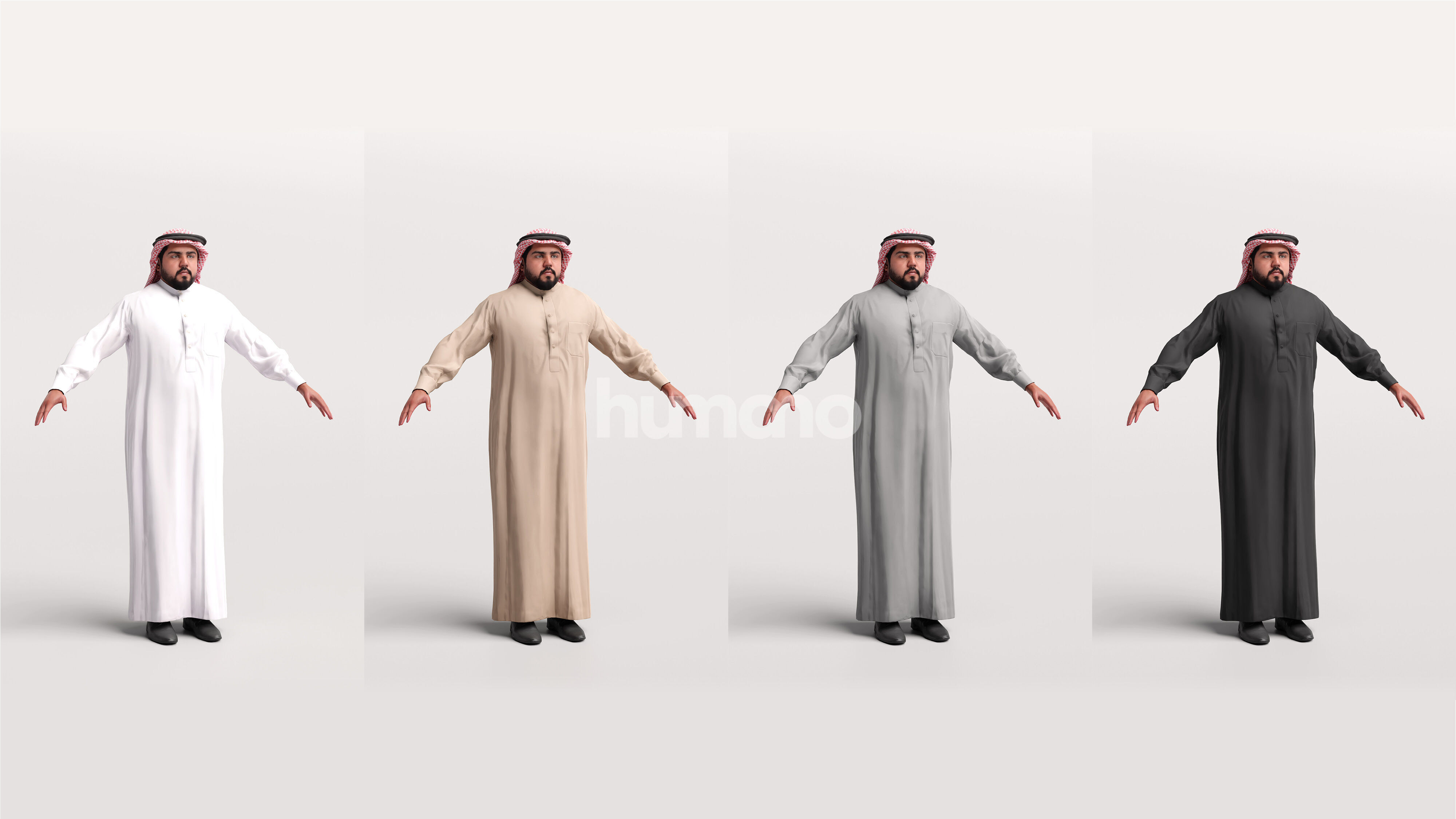 Arab man rigged - different thobe colors - 065-6052 Low-poly 3D model_4